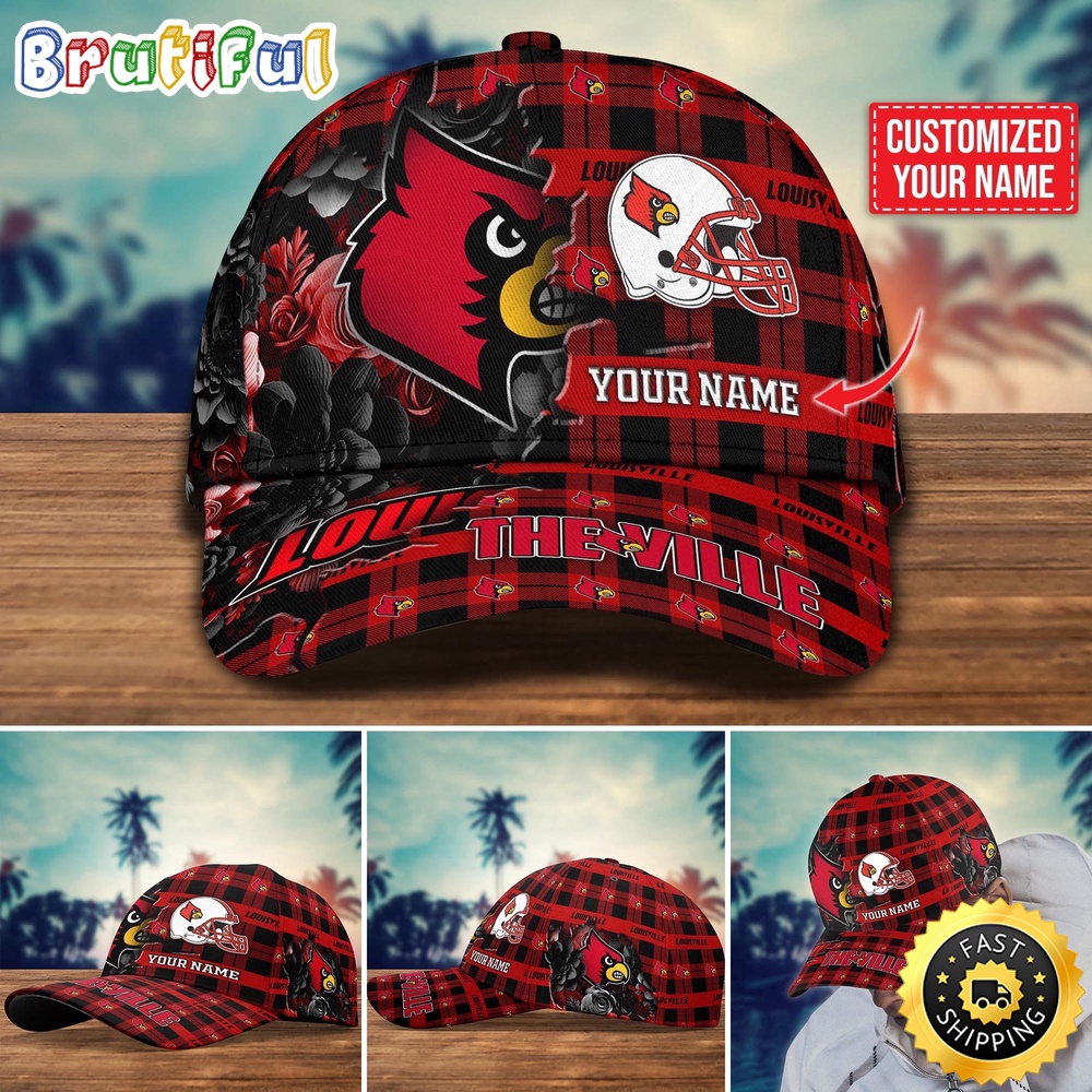 NCAA Louisville Cardinals Baseball Cap Flower Custom Name Cap thhhsi.jpg