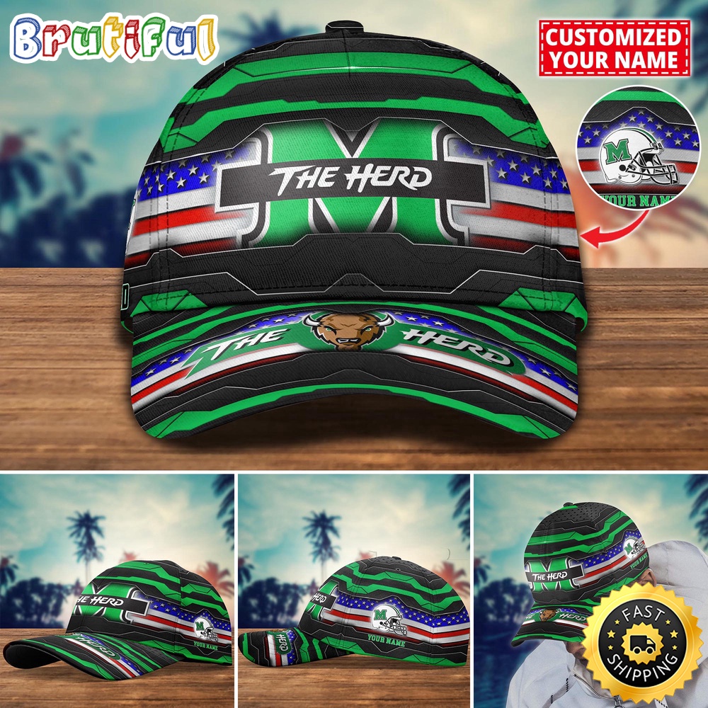 NCAA Marshall Thundering Herd Baseball Cap Flag Custom Name Cap kie91f.jpg