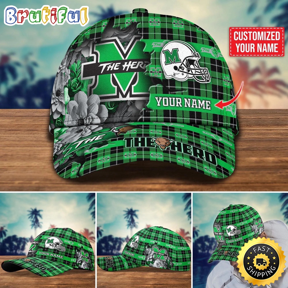 NCAA Marshall Thundering Herd Baseball Cap Flower Custom Name Cap sj8mnx.jpg