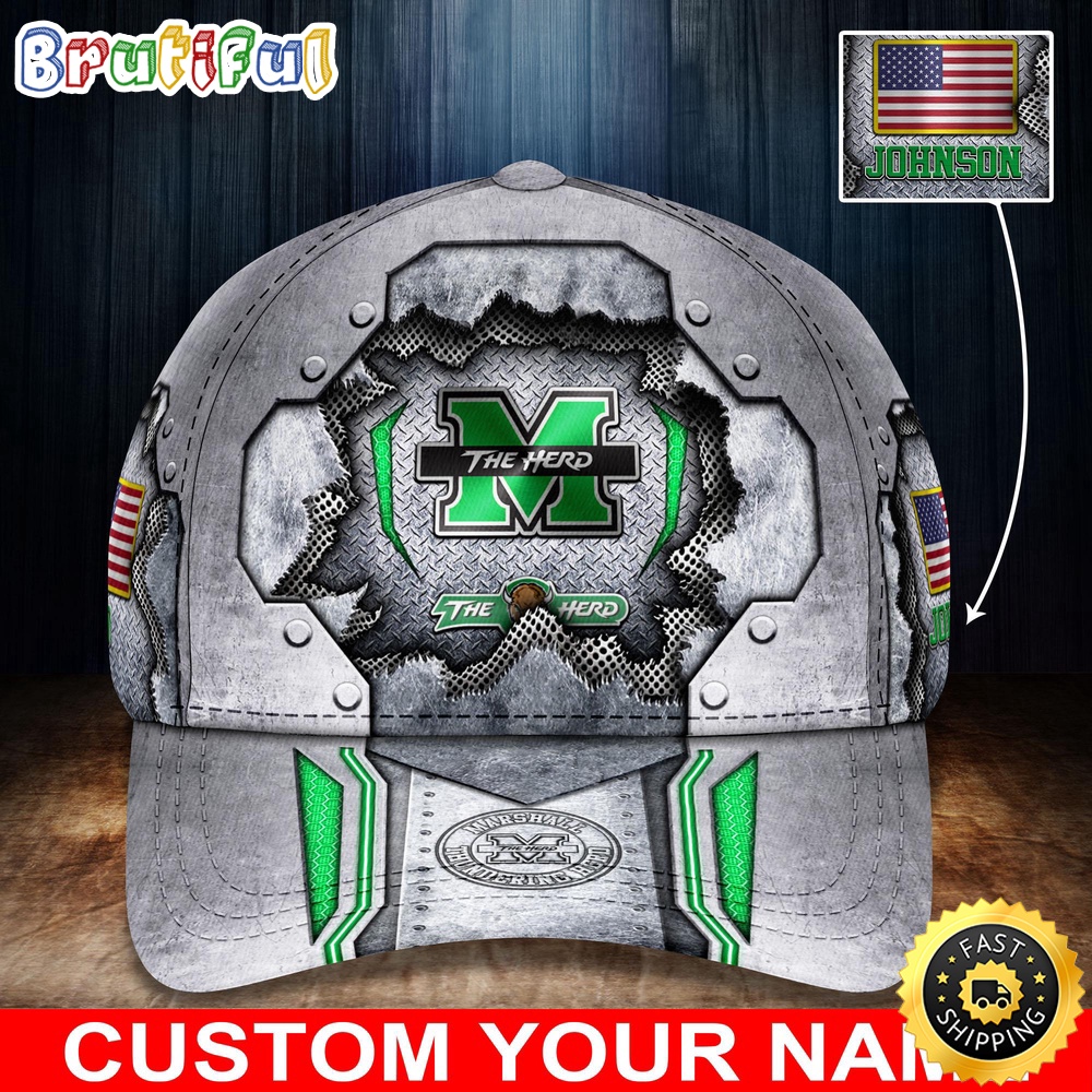 NCAA Marshall Thundering Herd Baseball Cap Silver Metalic Pattern Baseball Cap npzlj5.jpg