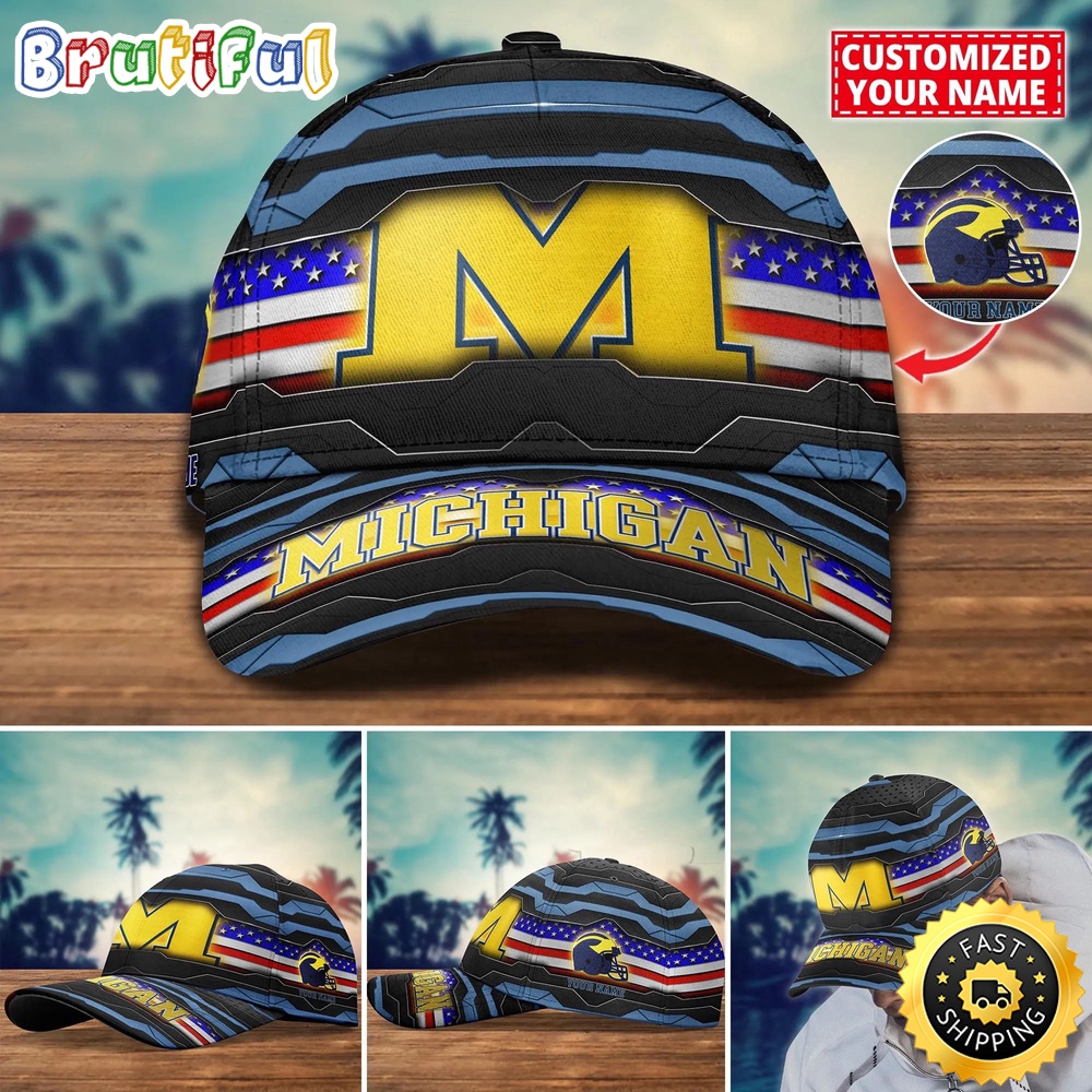 NCAA Michigan Wolverines Baseball Cap Flag Custom Name Cap hms8wk.jpg