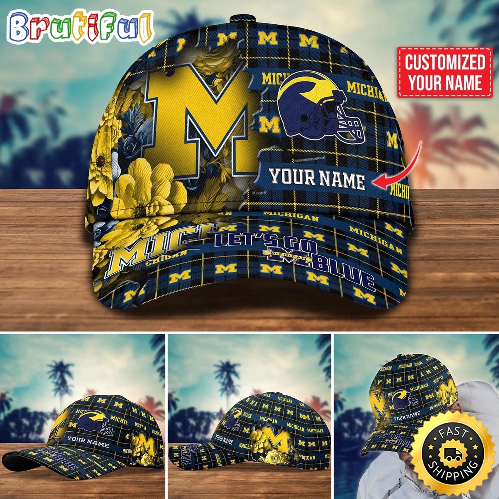 NCAA Michigan Wolverines Baseball Cap Flower Custom Name Cap rdnlqh.jpg