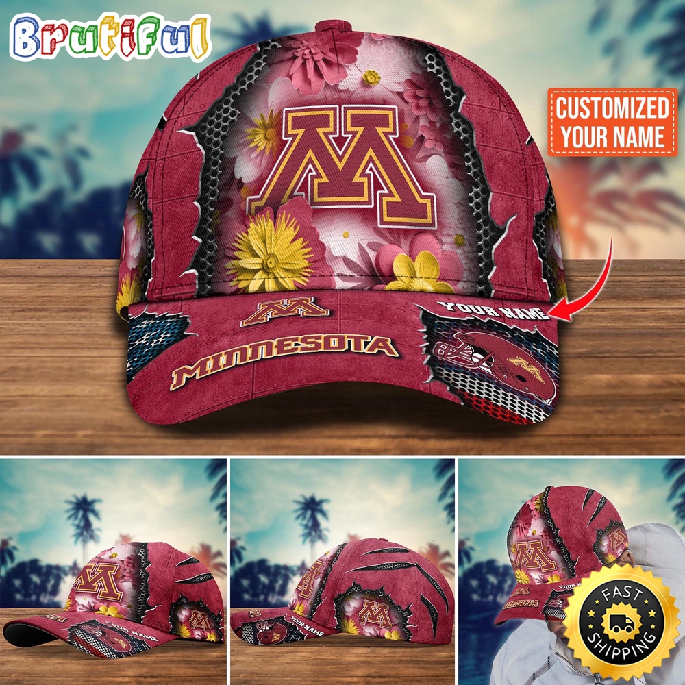NCAA Minnesota Golden Gophers Baseball Cap Flag Flower Custom Name Cap lxd0hj.jpg