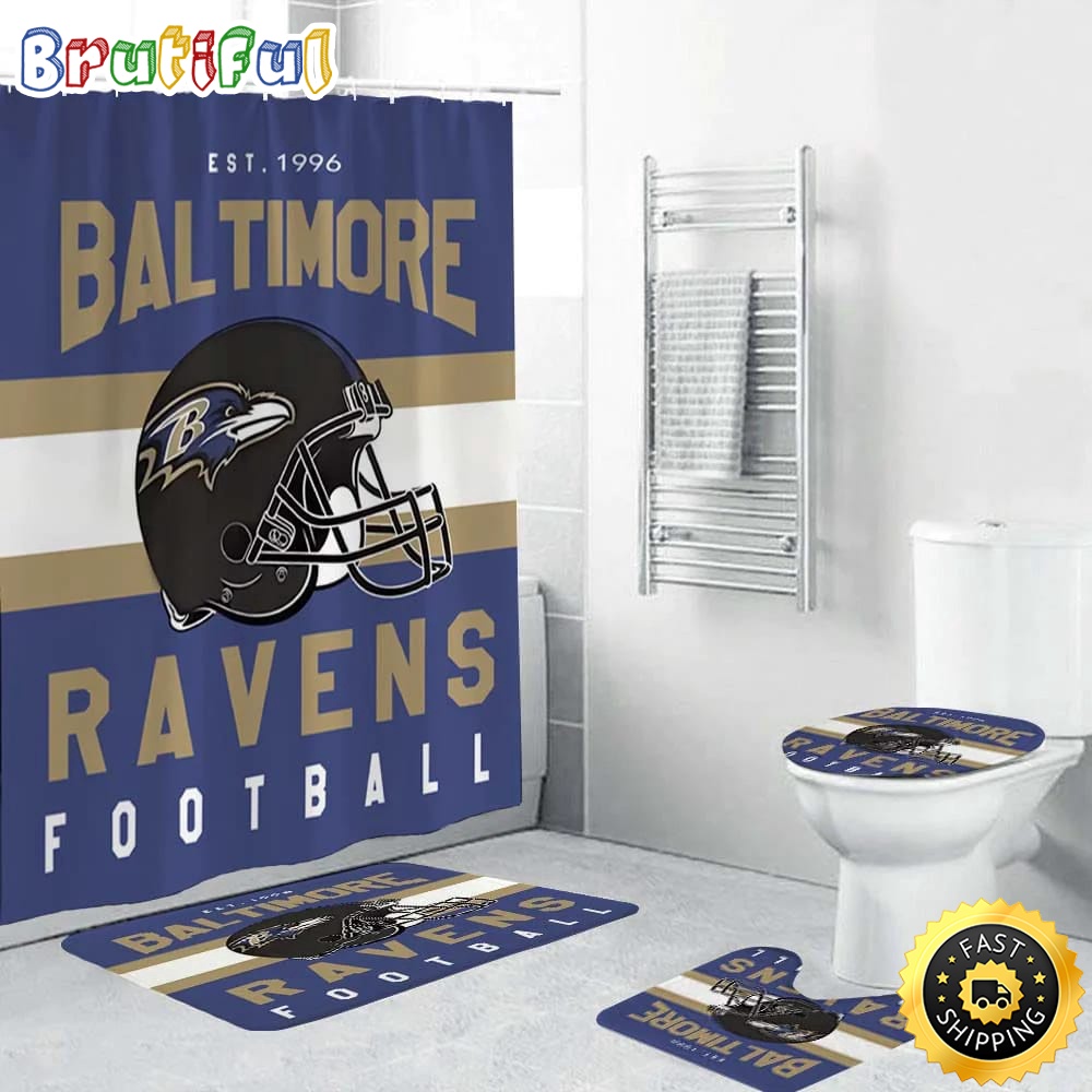 NFL Baltimore Ravens Helmet Shower Curtain Football Bathroom Mat Set and Shower Curtain 1