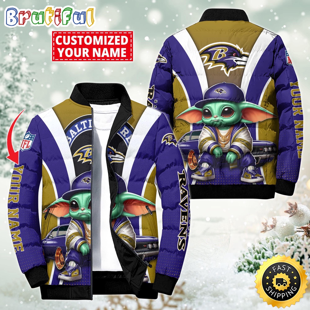 NFL Baltimore Ravens Puffer Jacket Baby Yoda Custom Jacket 1