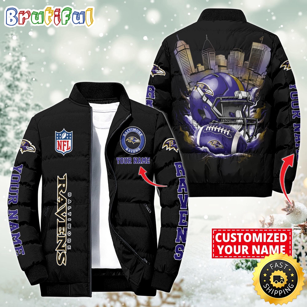 NFL Baltimore Ravens Puffer Jacket City Logo Print Jacket For Fans 1