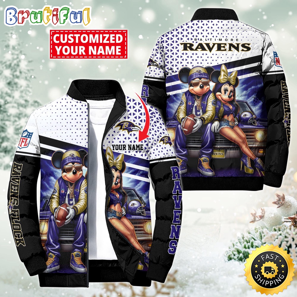 NFL Baltimore Ravens Puffer Jacket Mickey Minnie Jacket 1