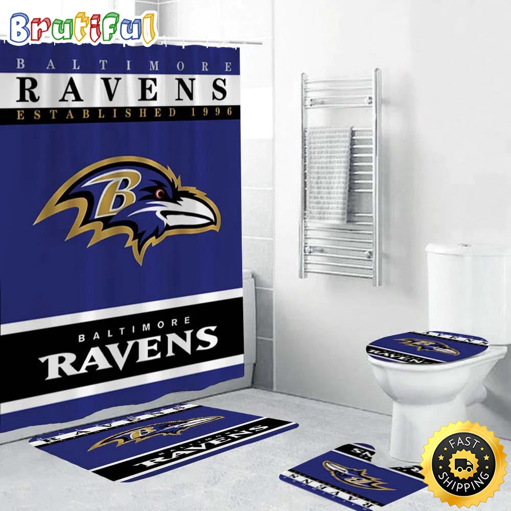 NFL Baltimore Ravens Shower Curtain Football Bathroom Mat Set and Shower Curtain 1