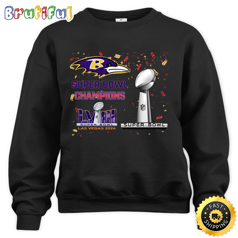 NFL Baltimore Ravens Sweatshirt Super Bowl LVIII 2024 Las Vegas Champions Unisex Sweatshirt 1