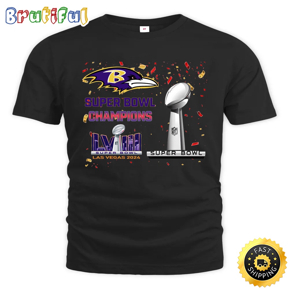 NFL Baltimore Ravens T Shirt Super Bowl LVIII 2024 Las Vegas Champions Unisex Tshirt 1