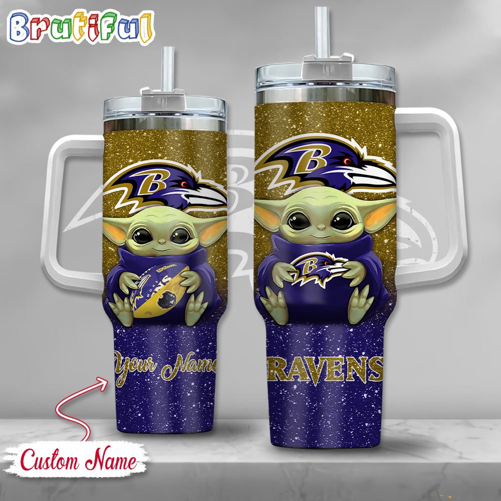 NFL Baltimore Ravens Tumbler Baby Yoda Customzed Handle Cup