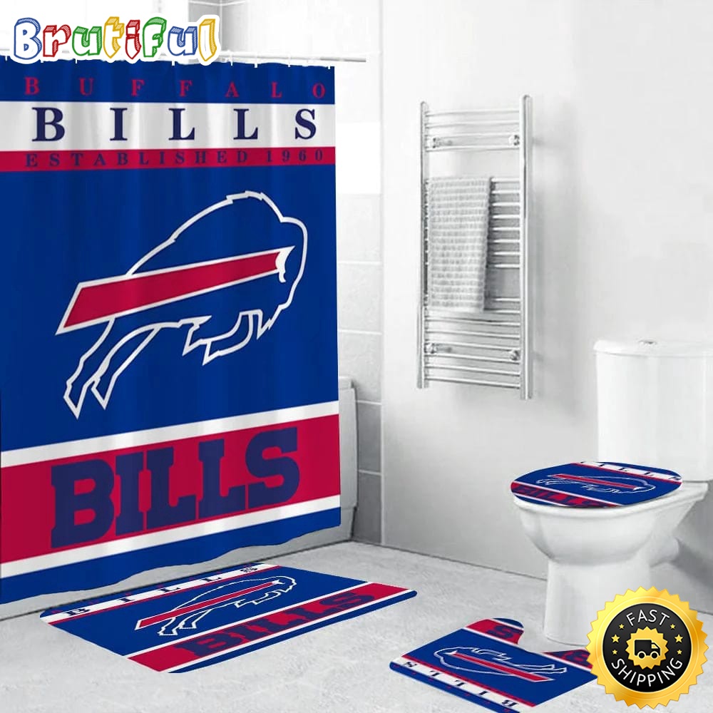 NFL Buffalo Bills Shower Curtain Football Bathroom Mat Set and Shower Curtain 1
