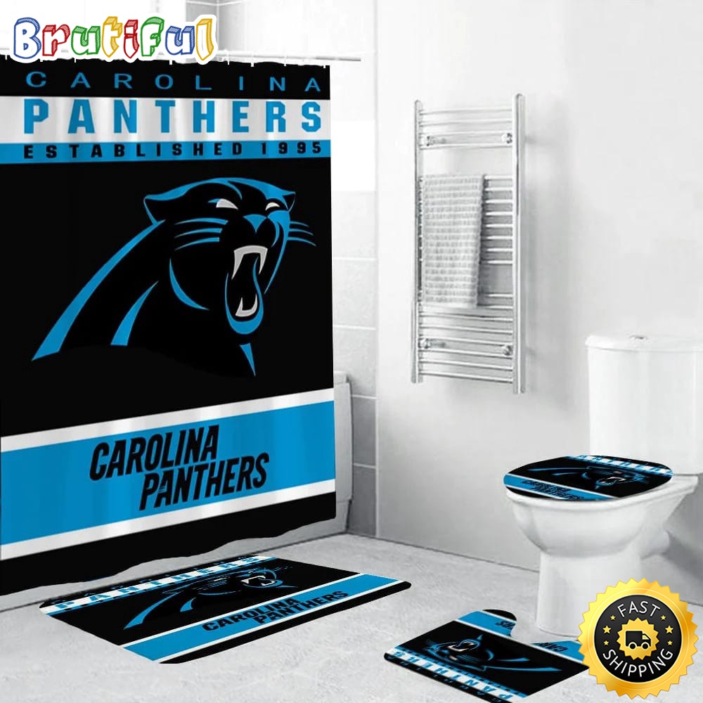 NFL Carolina Panthers Shower Curtain Football Bathroom Mat Set and Shower Curtain 1