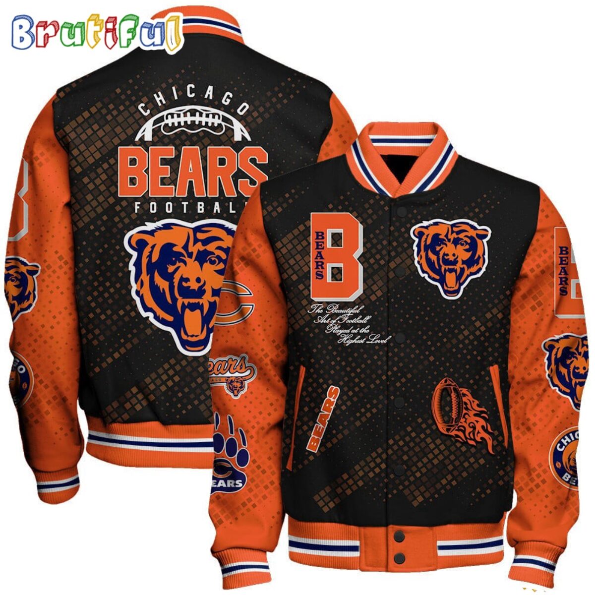 NFL Bears レザージャケット Chicago Bears Full-Zip Leather Black Varsity Jacket