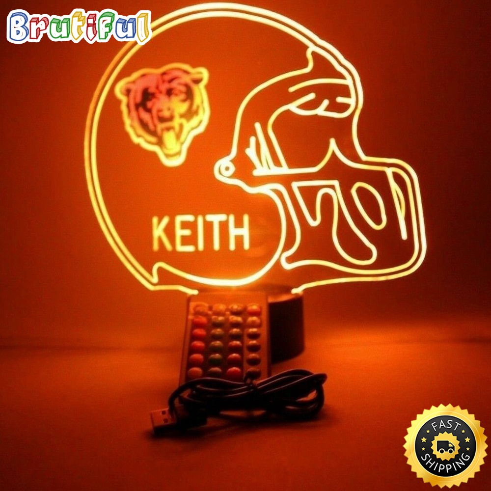 NFL Chicago Bears Night Light Up Table Lamp Football Helmet Sports LED Light
