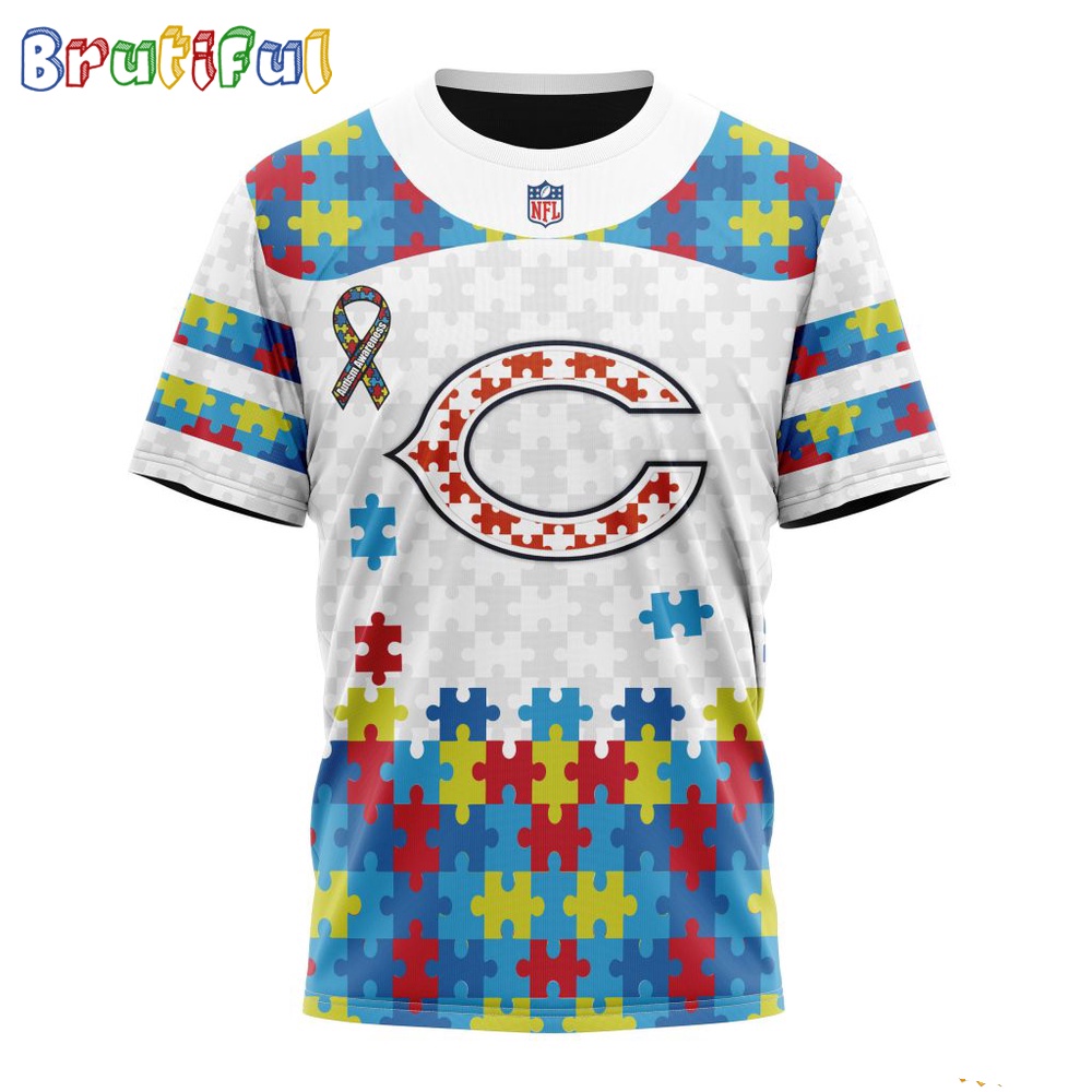 NFL Chicago Bears T Shirt Special Autism Awareness Design 3D T Shirt 1