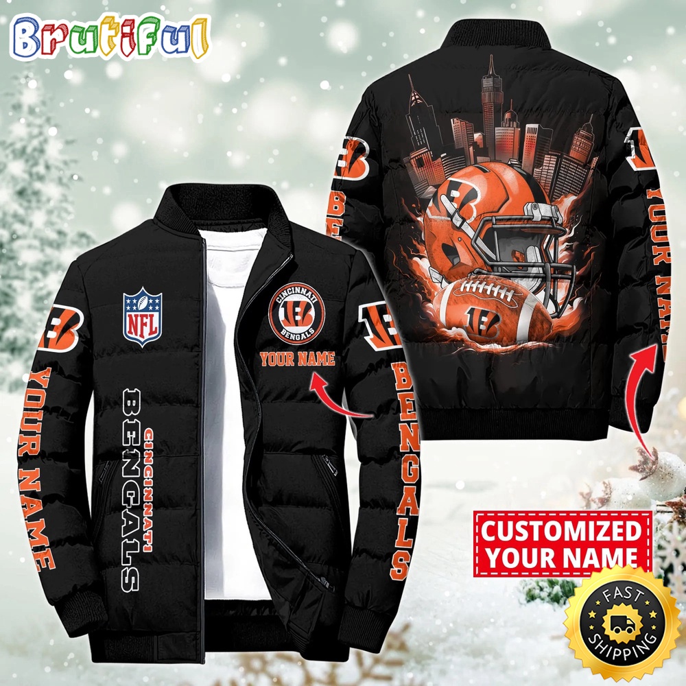 NFL Cincinnati Bengals Puffer Jacket City Logo Print Jacket For Fans 1