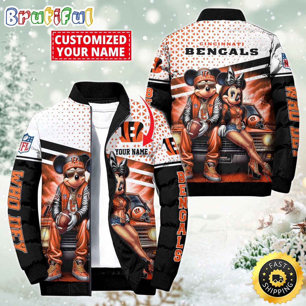 NFL Cincinnati Bengals Puffer Jacket Mickey Minnie Jacket 1
