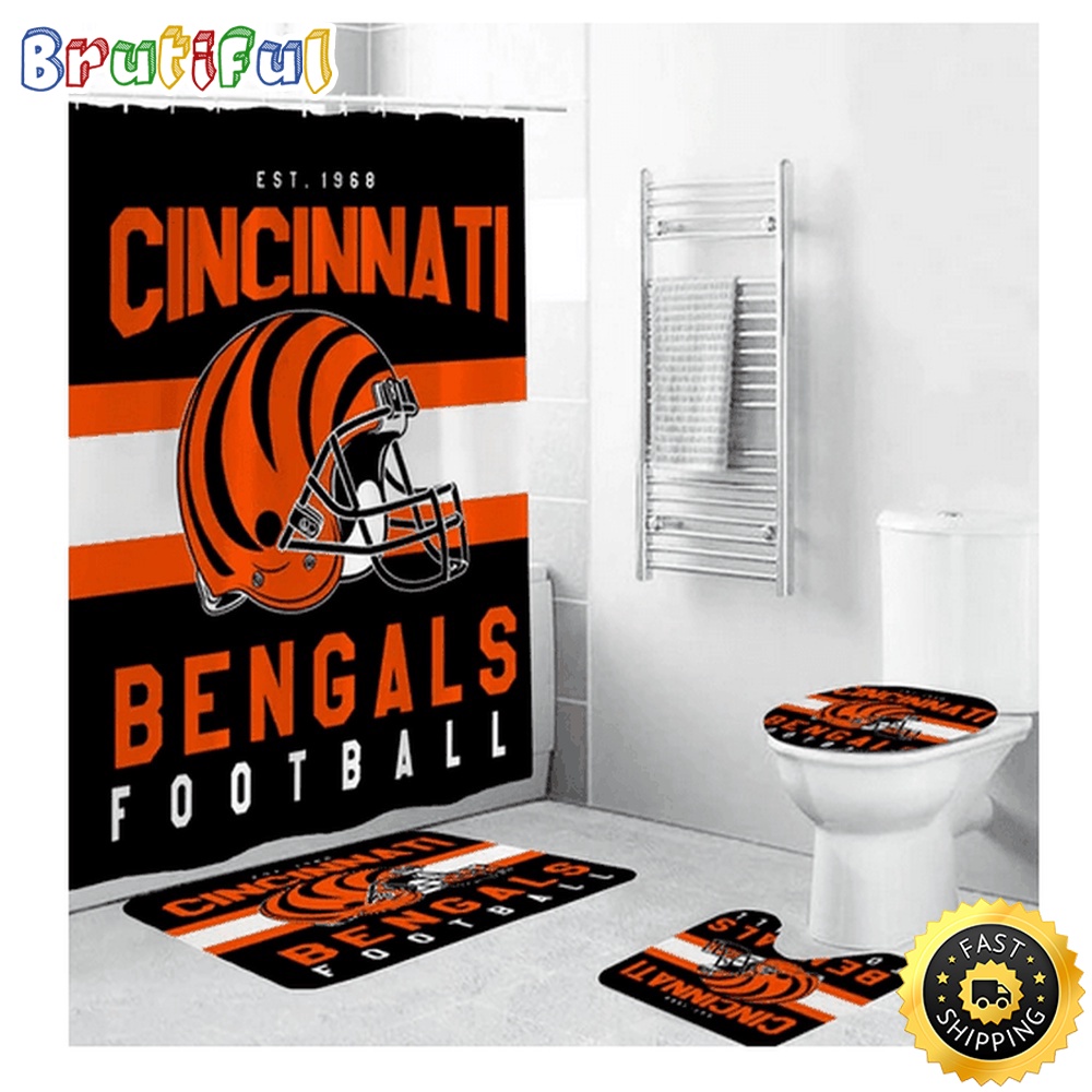 NFL Cincinnati Bengals Shower Curtain Football Team Helmet Shower Curtain Sets 1