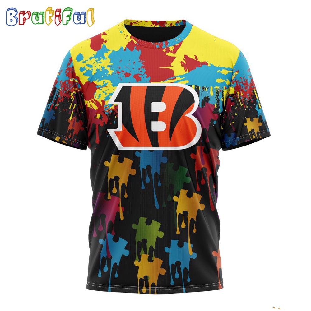 NFL Cincinnati Bengals T Shirt Special Autism Awareness Design Football T Shirt 1