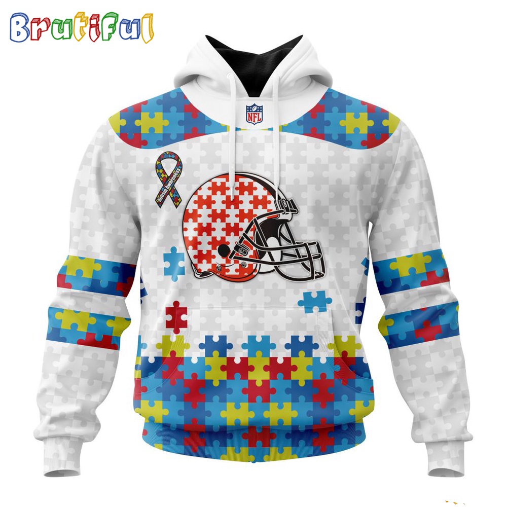NFL Cleveland Browns Hoodie Special Autism Awareness Design 3D Hoodie 1