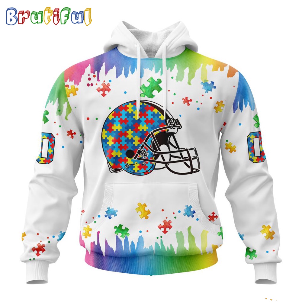 NFL Cleveland Browns Hoodie Special Autism Awareness Design All Over Print Hoodie 1