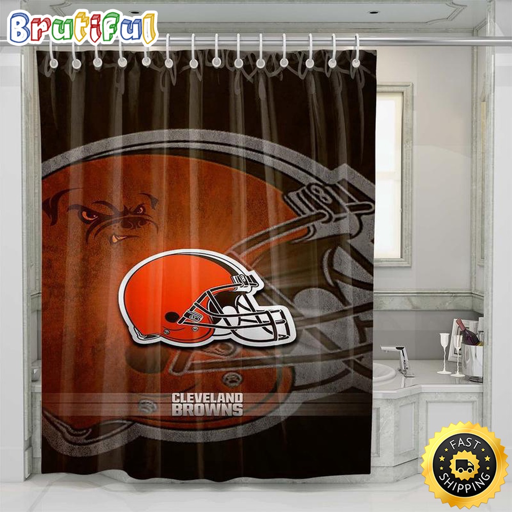 NFL Cleveland Browns Logo Shower Curtain Set For Bathroom Decor 1