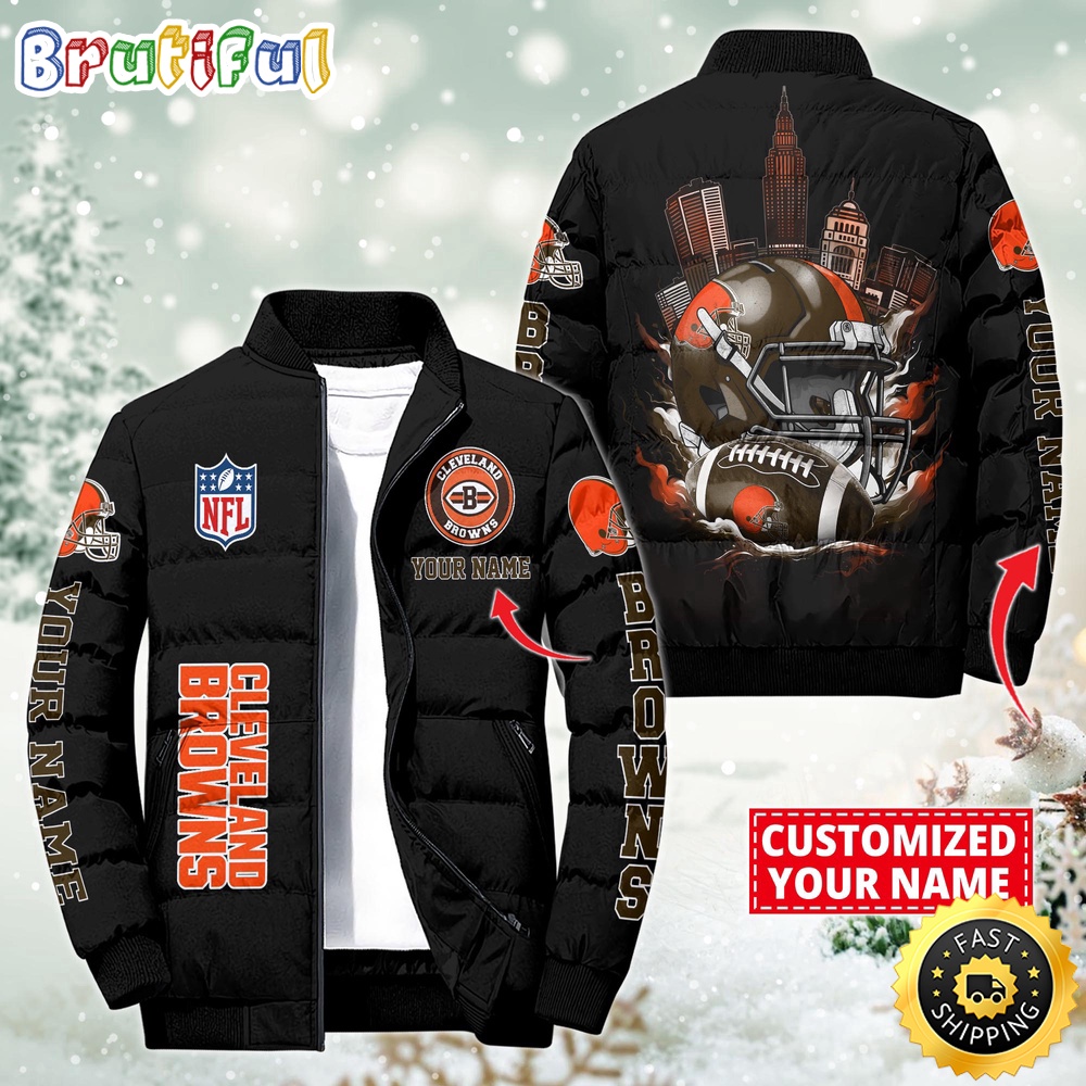 NFL Cleveland Browns Puffer Jacket City Logo Print Jacket For Fans 1