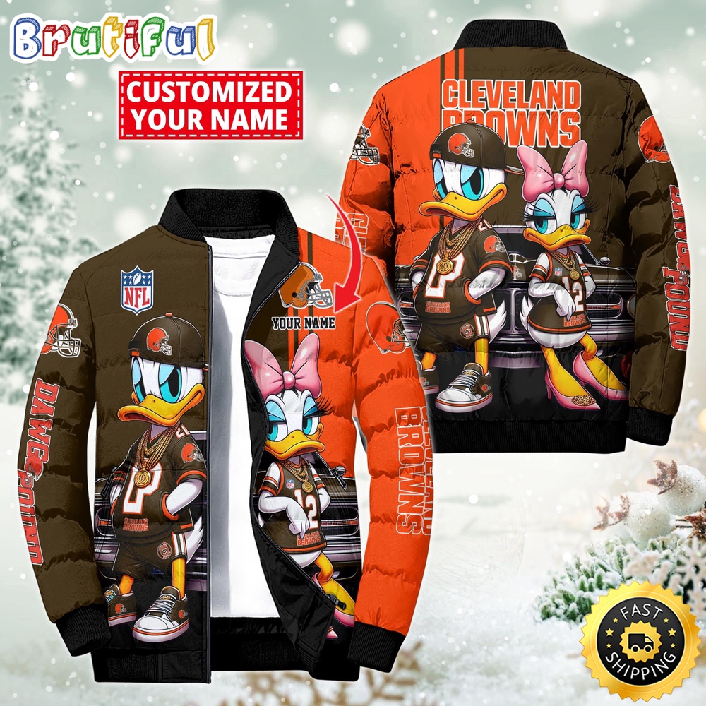 NFL Cleveland Browns Puffer Jacket Donald Duck Custom Jacket 1