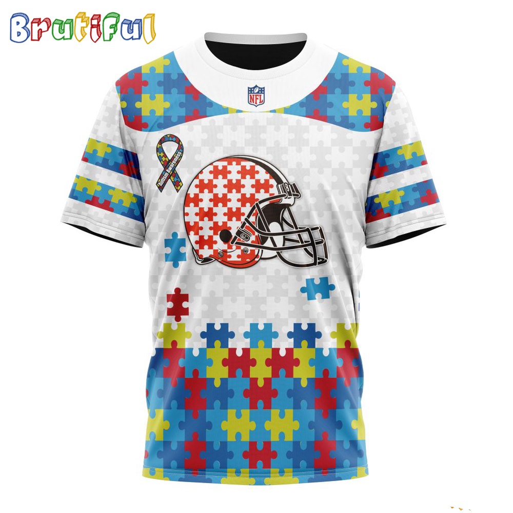 NFL Cleveland Browns T Shirt Special Autism Awareness Design 3D T Shirt 1