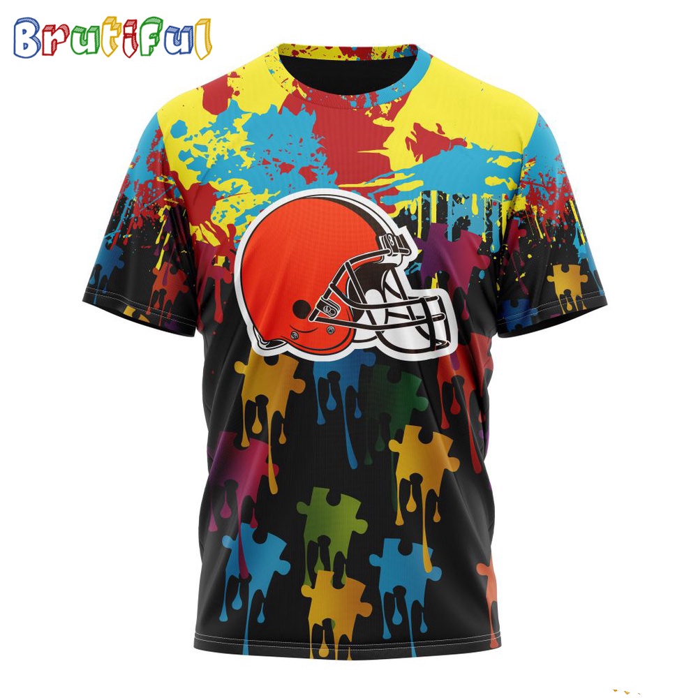 NFL Cleveland Browns T Shirt Special Autism Awareness Design Football T Shirt 1