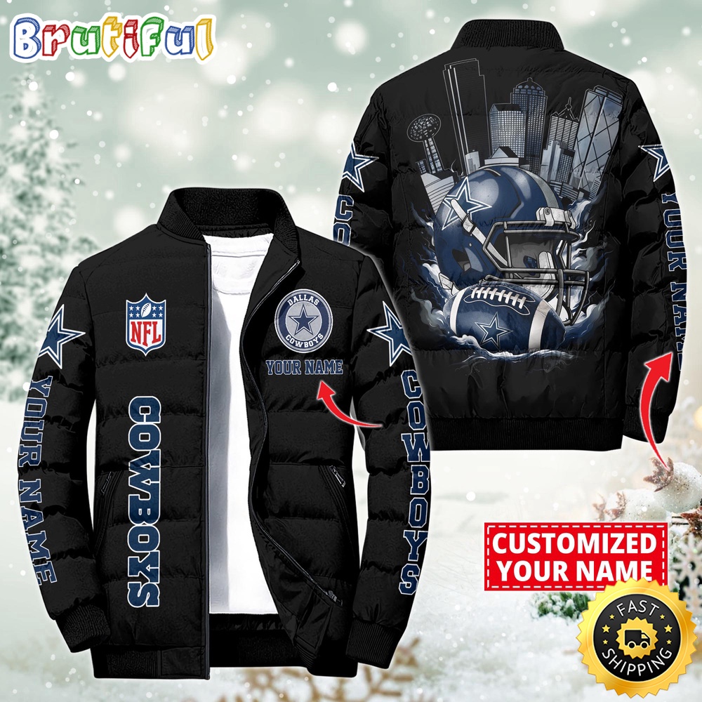 NFL Dallas Cowboys Puffer Jacket City Logo Print Jacket For Fans 1