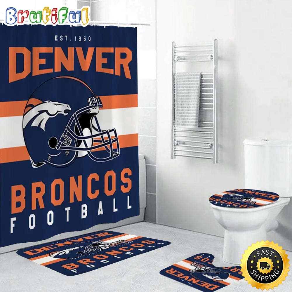 NFL Denver Broncos Helmet Shower Curtain Football Bathroom Mat Set and Shower Curtain 1