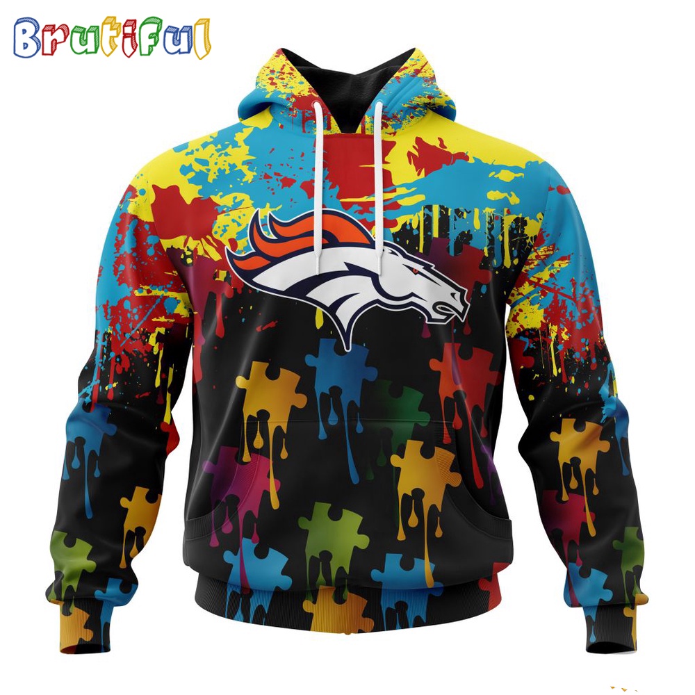NFL Denver Broncos Hoodie Special Autism Awareness Design Football Hoodie 1
