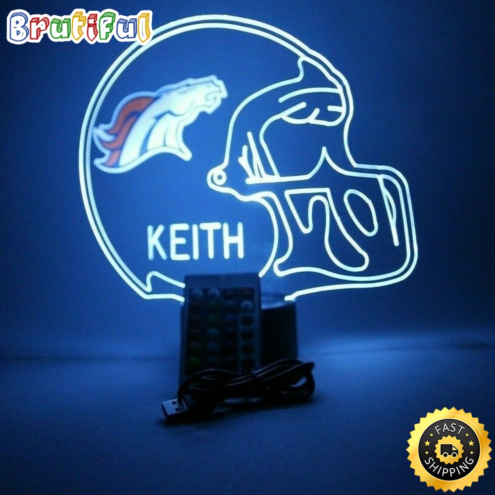 NFL Denver Broncos Night Light Up Table Lamp Football Helmet Sports LED Light