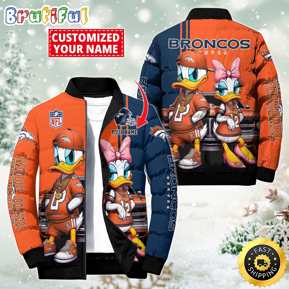 NFL Denver Broncos Puffer Jacket Donald Duck Custom Jacket 1