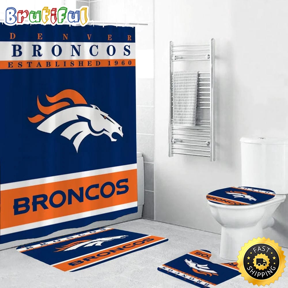 NFL Denver Broncos Shower Curtain Football Bathroom Mat Set and Shower Curtain 1