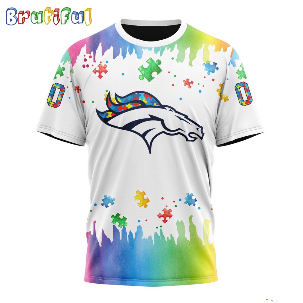 NFL Denver Broncos T Shirt Special Autism Awareness Design All Over Print T Shirt 1