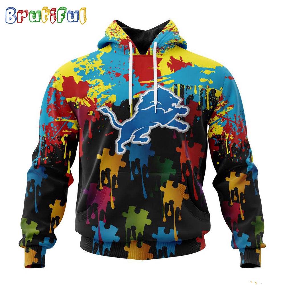 NFL Detroit Lions Hoodie Special Autism Awareness Design Football Hoodie 1