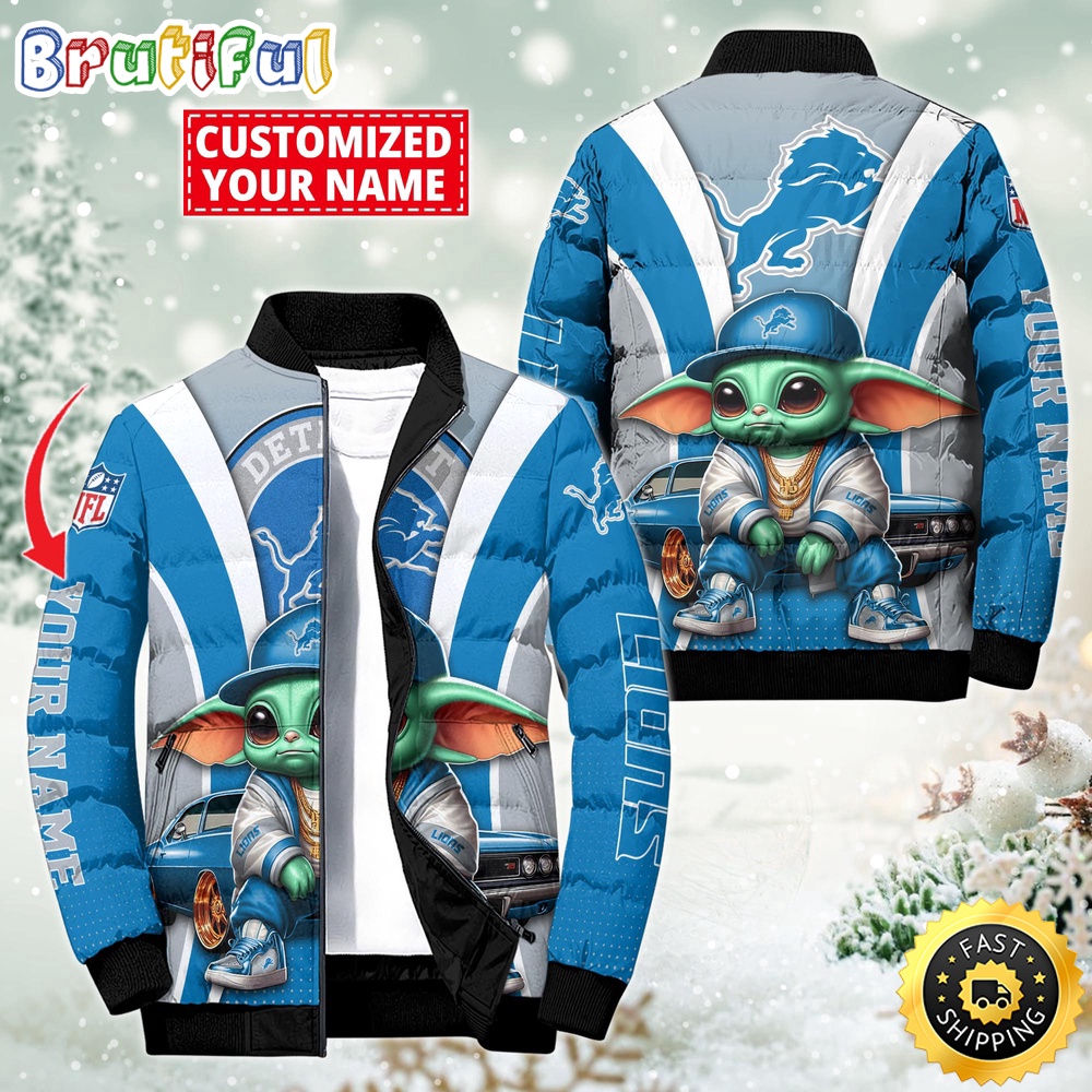 NFL Detroit Lions Puffer Jacket Baby Yoda Custom Jacket 1