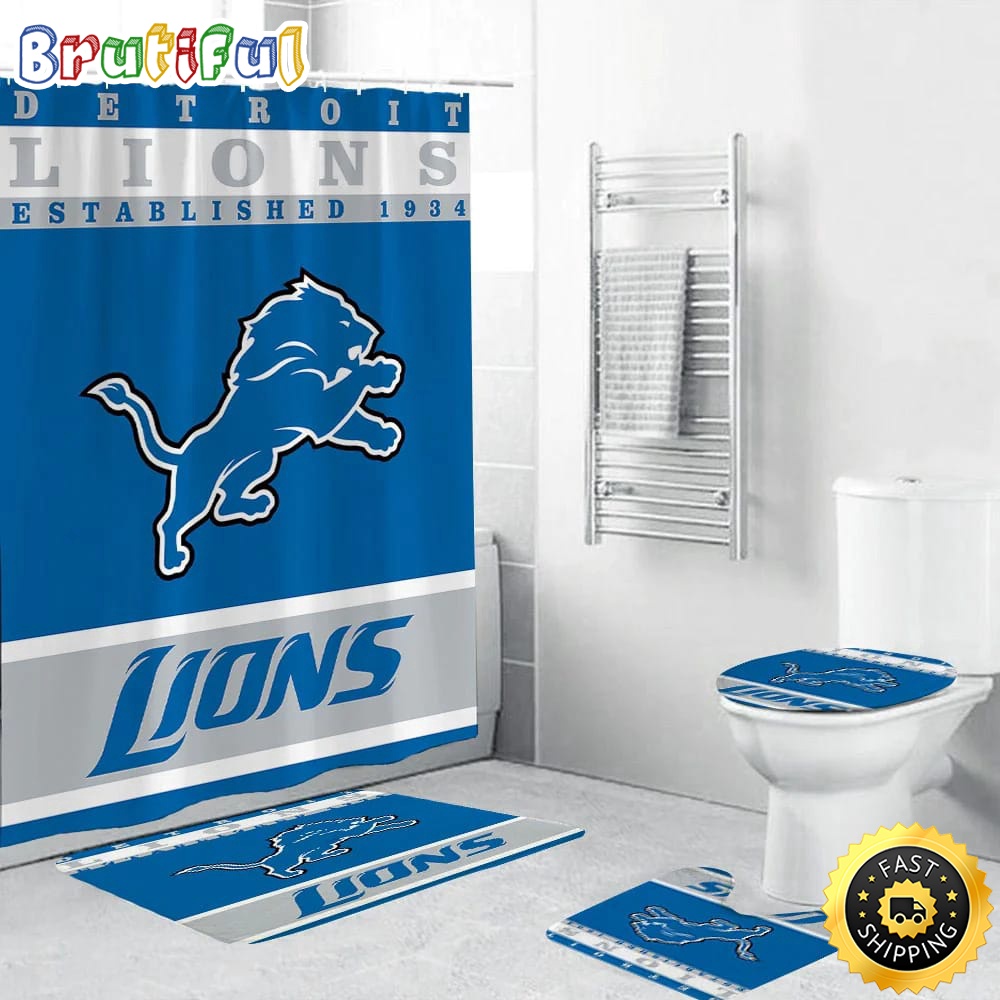 NFL Detroit Lions Shower Curtain Football Bathroom Mat Set and Shower Curtain 1