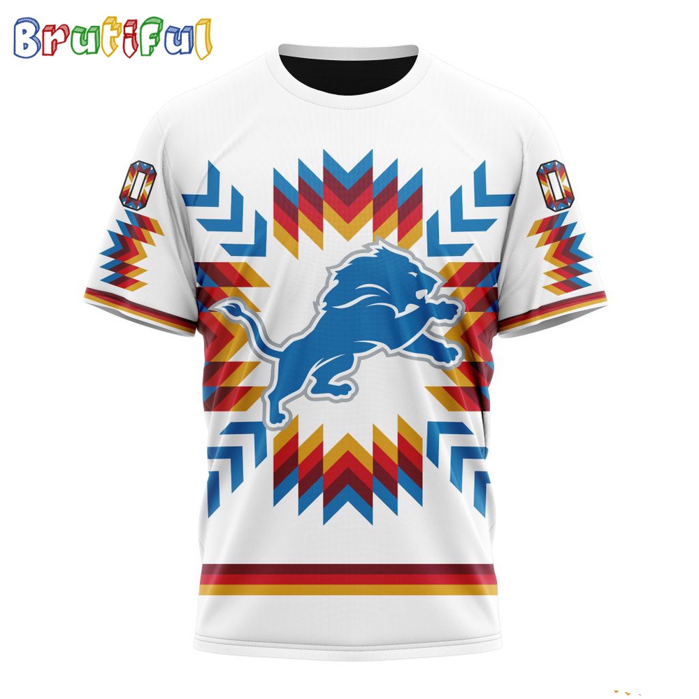 NFL Detroit Lions T Shirt Special Design With Native Pattern 1