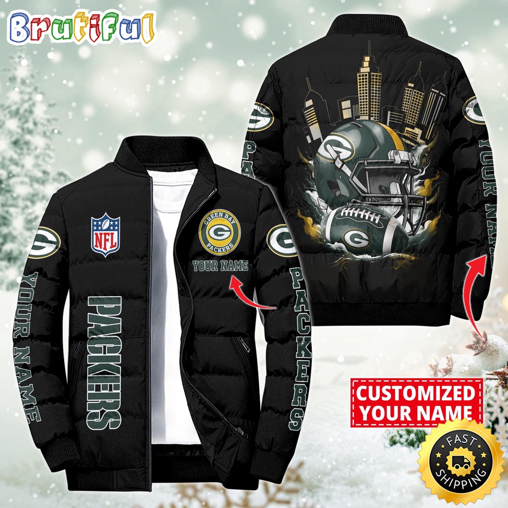 NFL Green Bay Packers Puffer Jacket City Logo Print Jacket For Fans 1