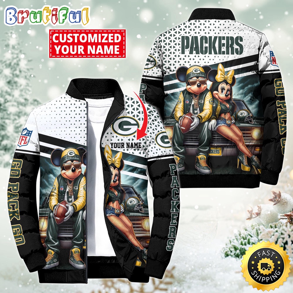 NFL Green Bay Packers Puffer Jacket Mickey Minnie Jacket 1