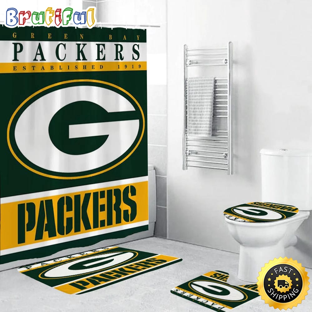 NFL Green Bay Packers Shower Curtain Football Bathroom Mat Set and Shower Curtain 1