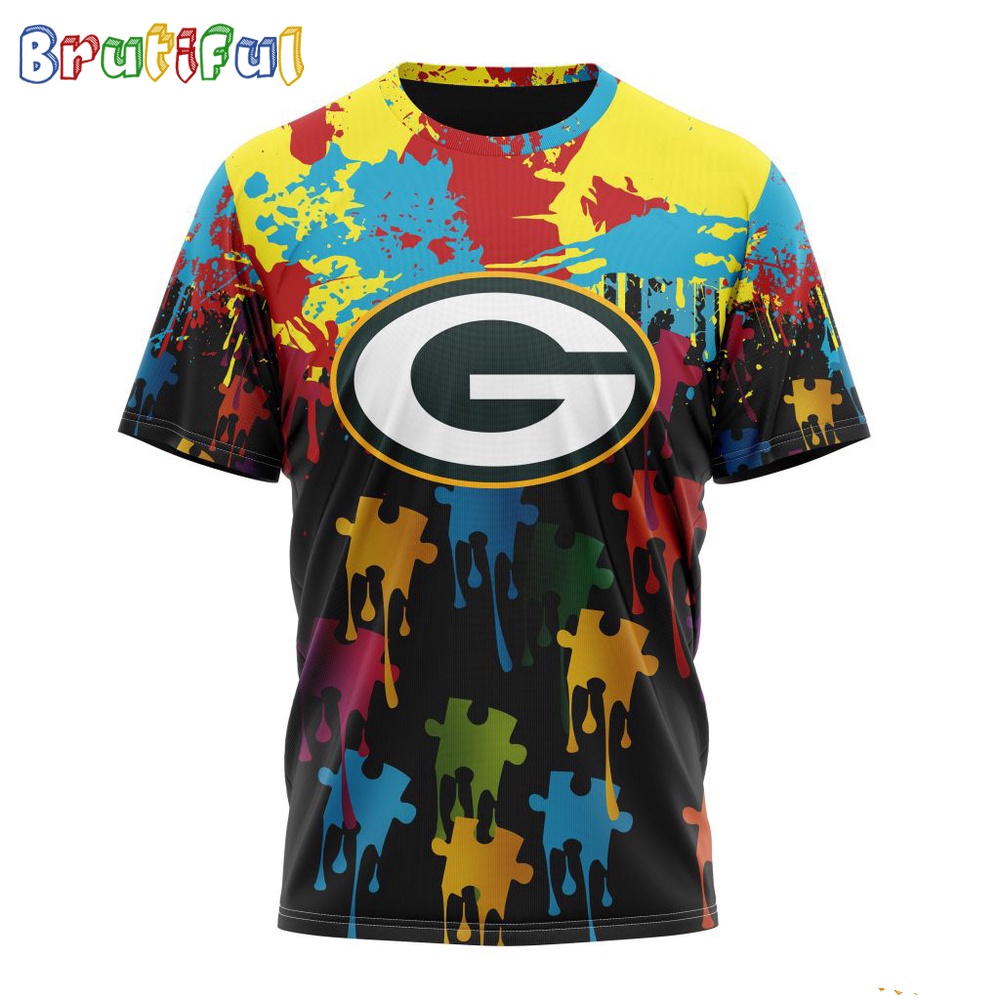 NFL Green Bay Packers T Shirt Special Autism Awareness Design Football T Shirt 1
