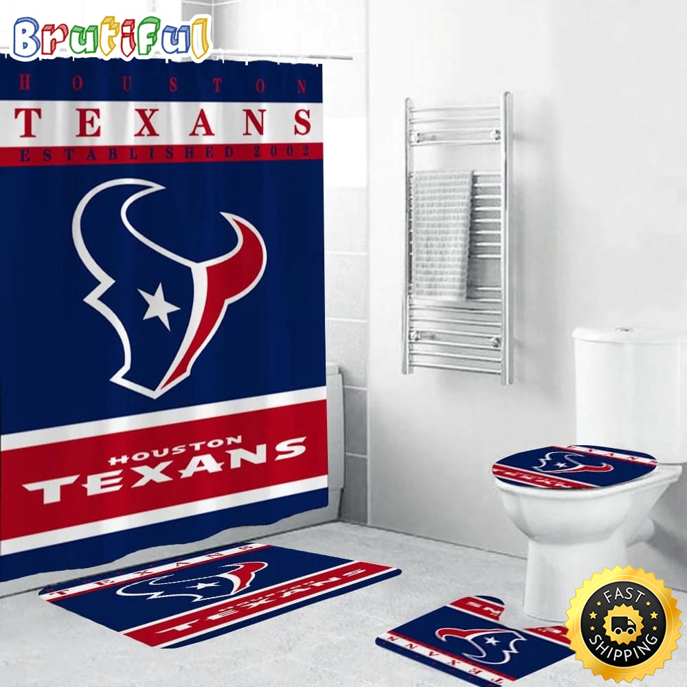 NFL Houston Texans Shower Curtain Football Bathroom Mat Set and Shower Curtain 1