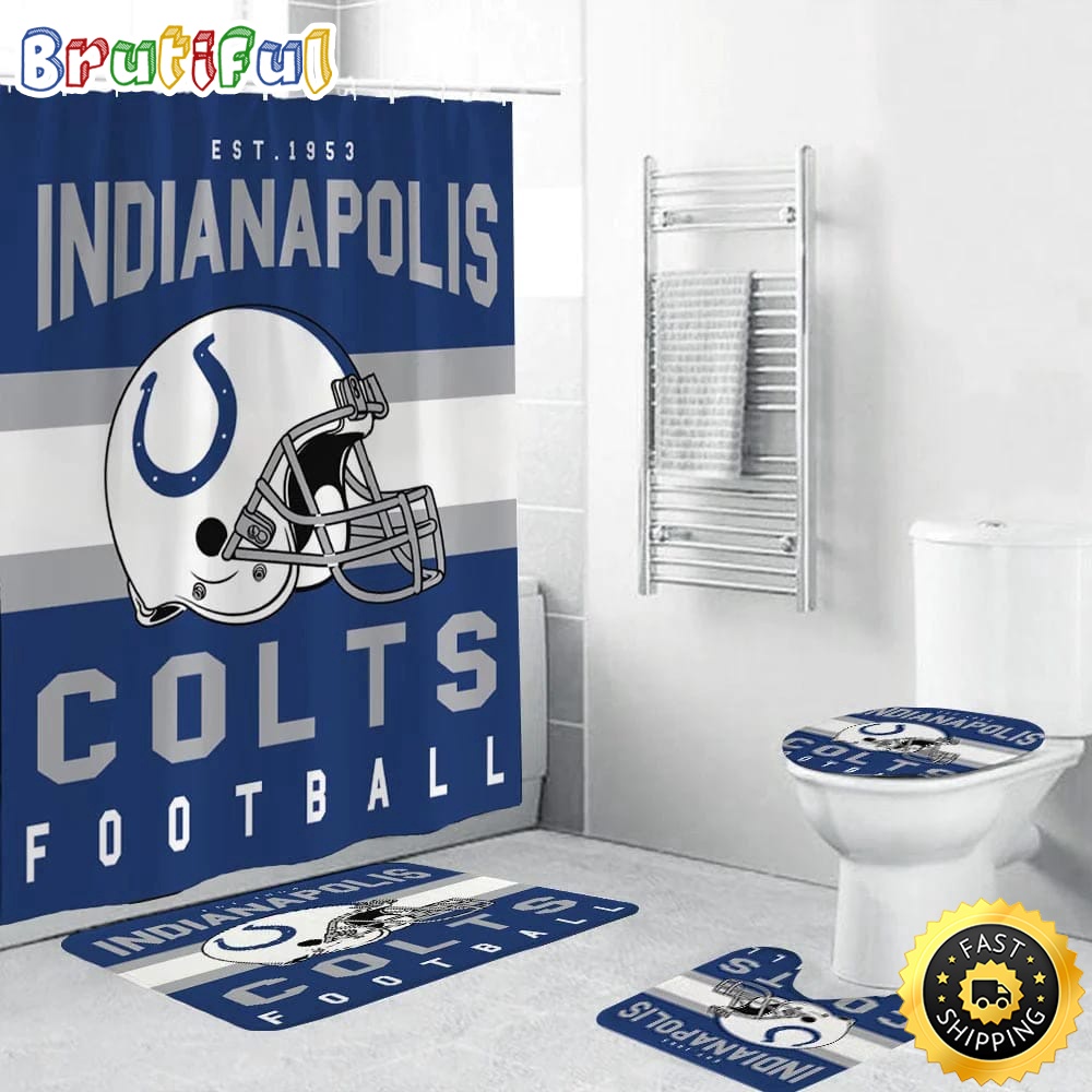 NFL Indianapolis Colts Helmet Shower Curtain Football Bathroom Mat Set and Shower Curtain 1