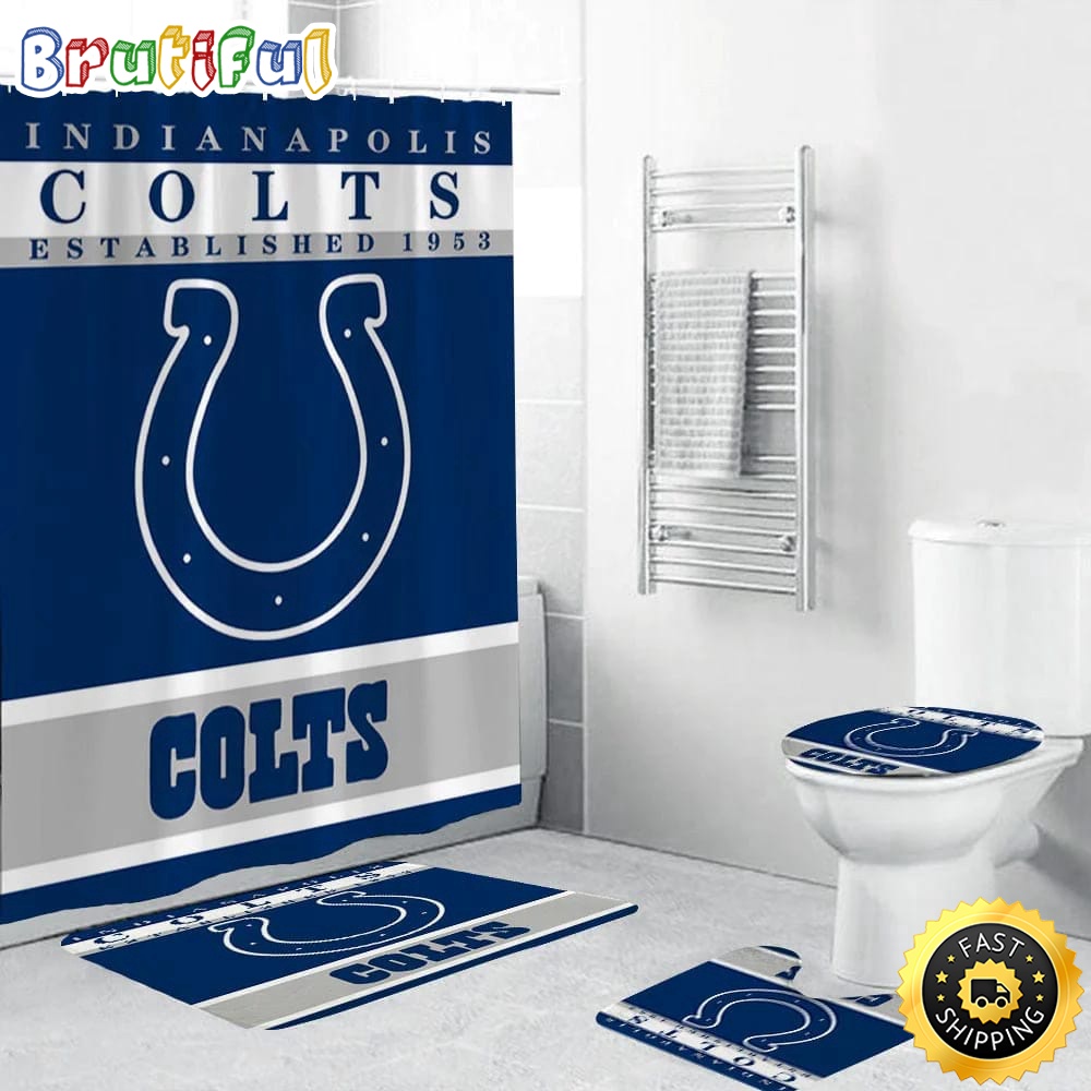 NFL Indianapolis Colts Shower Curtain Football Bathroom Mat Set and Shower Curtain 1