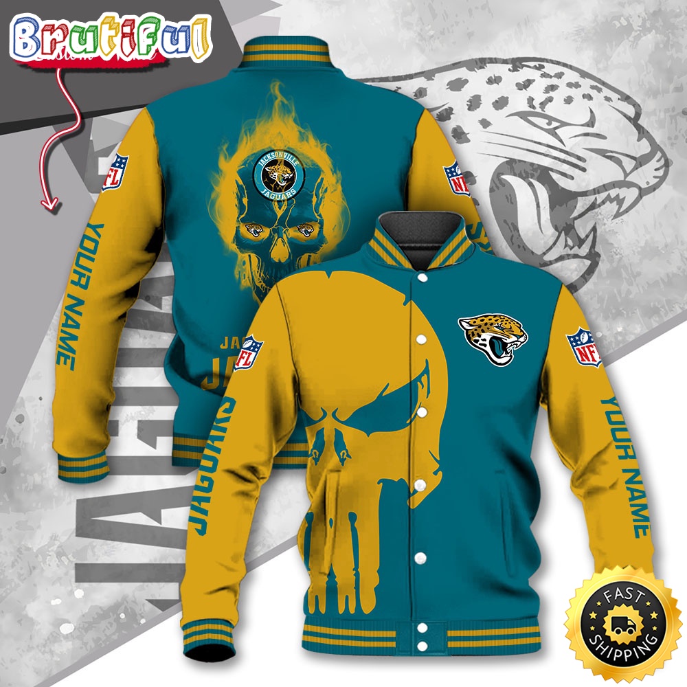 NFL Jacksonville Jaguars Baseball Jacket Skull Print Jacket